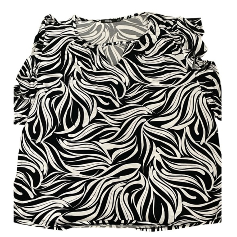 Cure Black & White Swirl Zebra Print Blouse